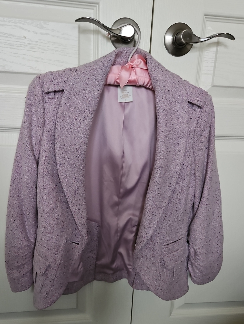 Marciano Silk Wool Blend Lavender Tweed Cropped Blazer Jacket- Sz 4 NWOT